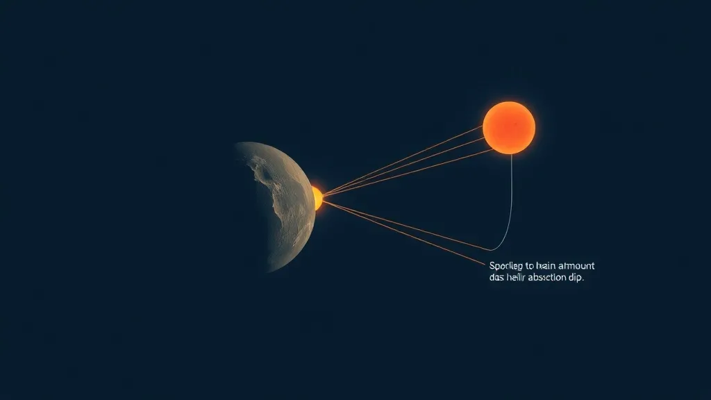 Diagram showing how helium in a planet's upper atmosphere leaves a signature dip in starlight during a transit, allowing detection from Earth