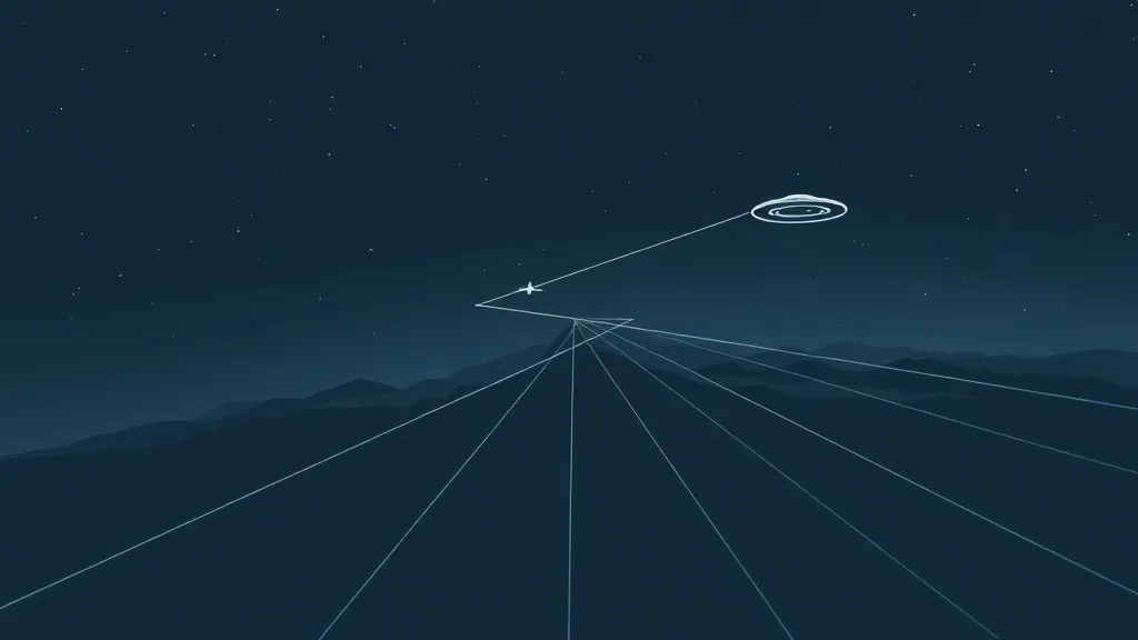 Diagram showing how a jet's forward movement creates the parallax illusion that makes a stationary high-altitude object appear to race across the ocean surface below